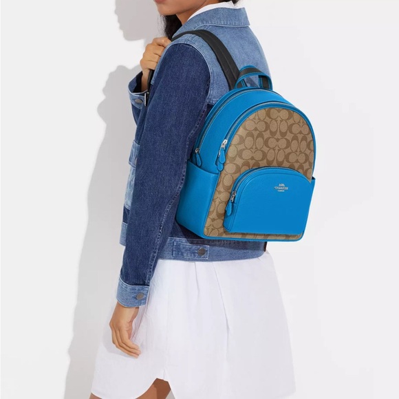 New w/Tag Court Backpack In Signature Canvas  Khaki/Racer Blue Below $450 Retail - Picture 2 of 5